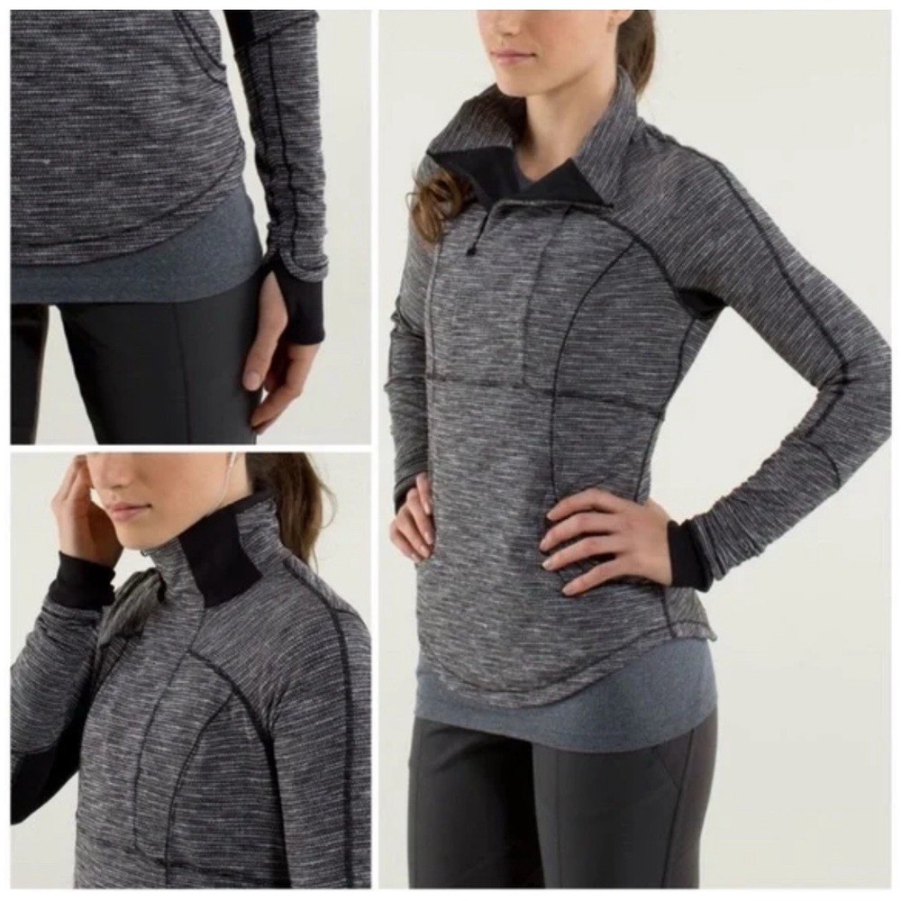 Lululemon Track Jacket Women's 10 Gray Herringbone‎ Base Runner 1/2 Zip Pullover